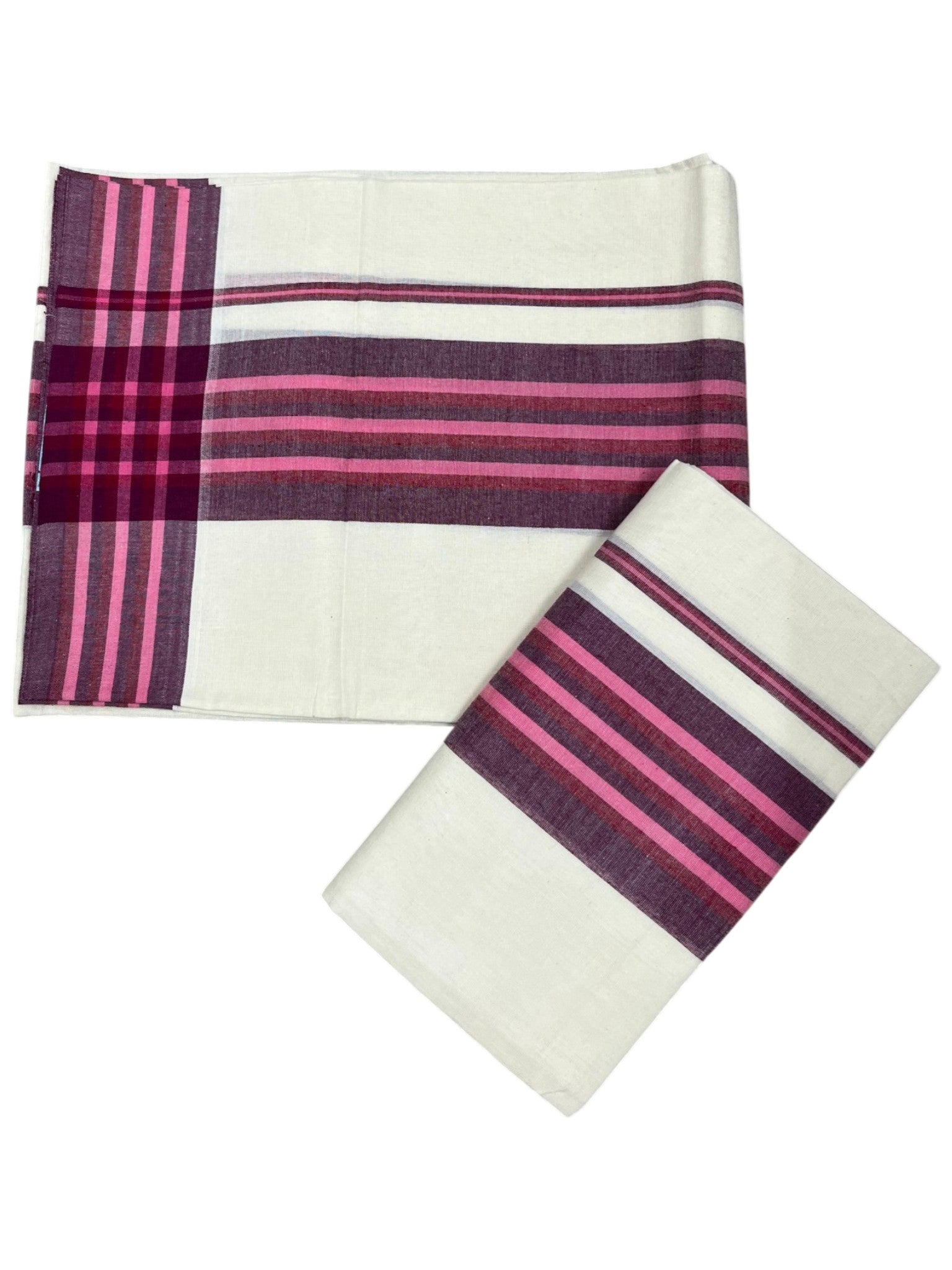 Southloom Pure Cotton Kerala Single Mulloth Set Mundu Pink And Purple Border (2.80 Mtrs) SL243