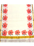 Southloom Tissue Kerala Kasavu Saree with Floral Digital Printed
