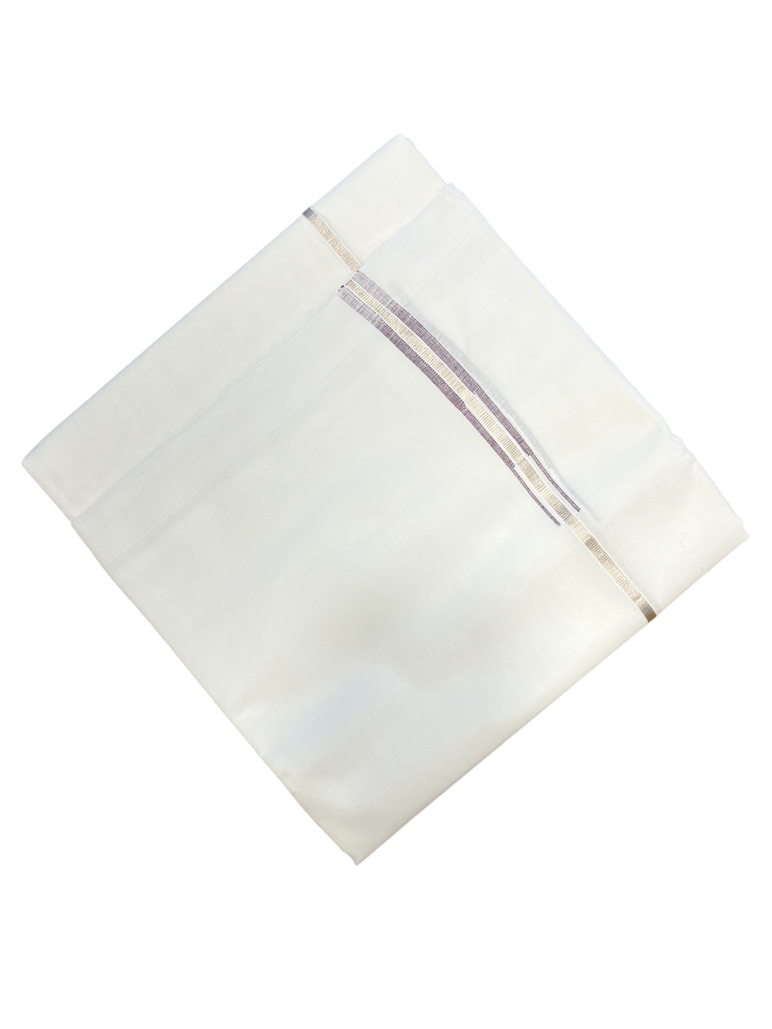 Pure White Cotton Double Mundu with Silver and Violet Chutti Kara