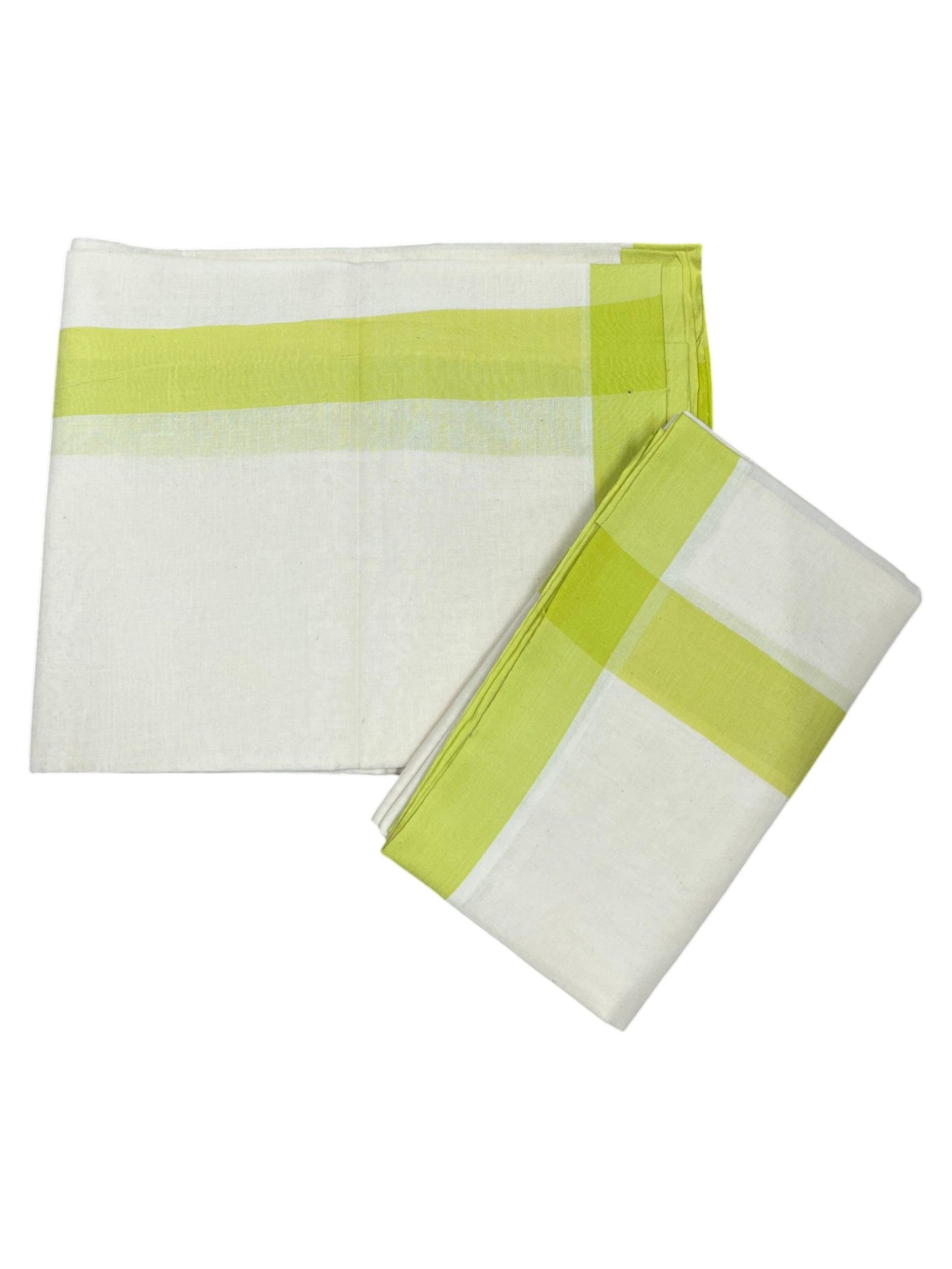 Southloom Pure Cotton Kerala Single Mulloth Set Mundu Green Border Style 3 (2.80 Mtrs) SL243