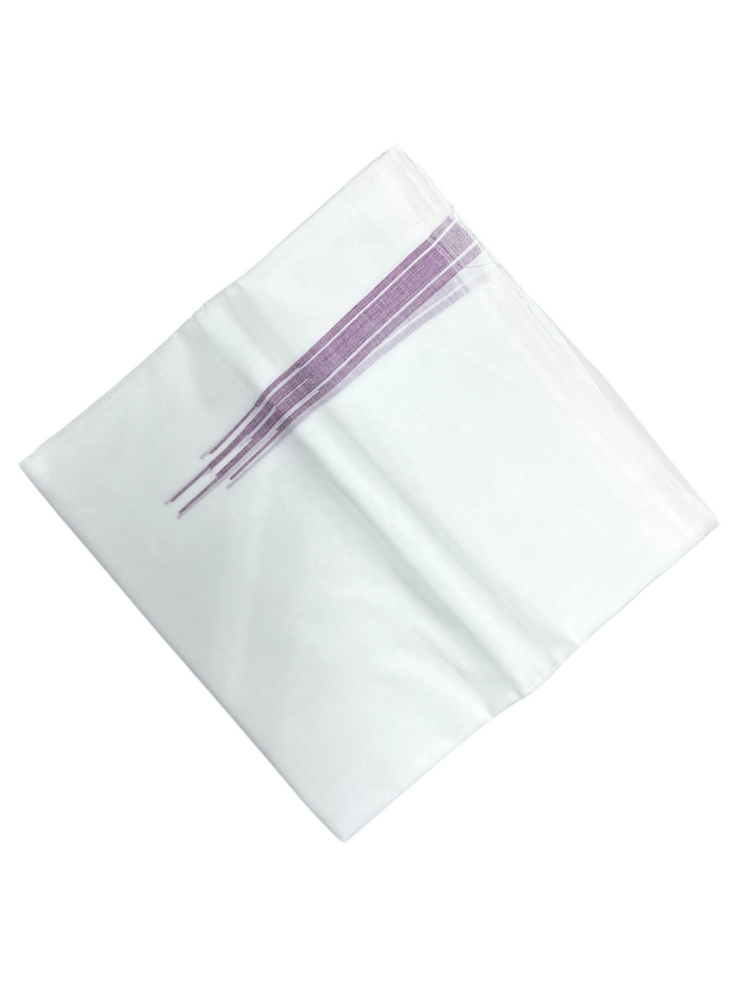 Southloom Premium Handloom Cotton Double Mundu with White and Purple Chuttikara