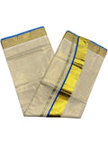 Southloom Kerala Tissue Kasavu Plain Saree With Blue Border