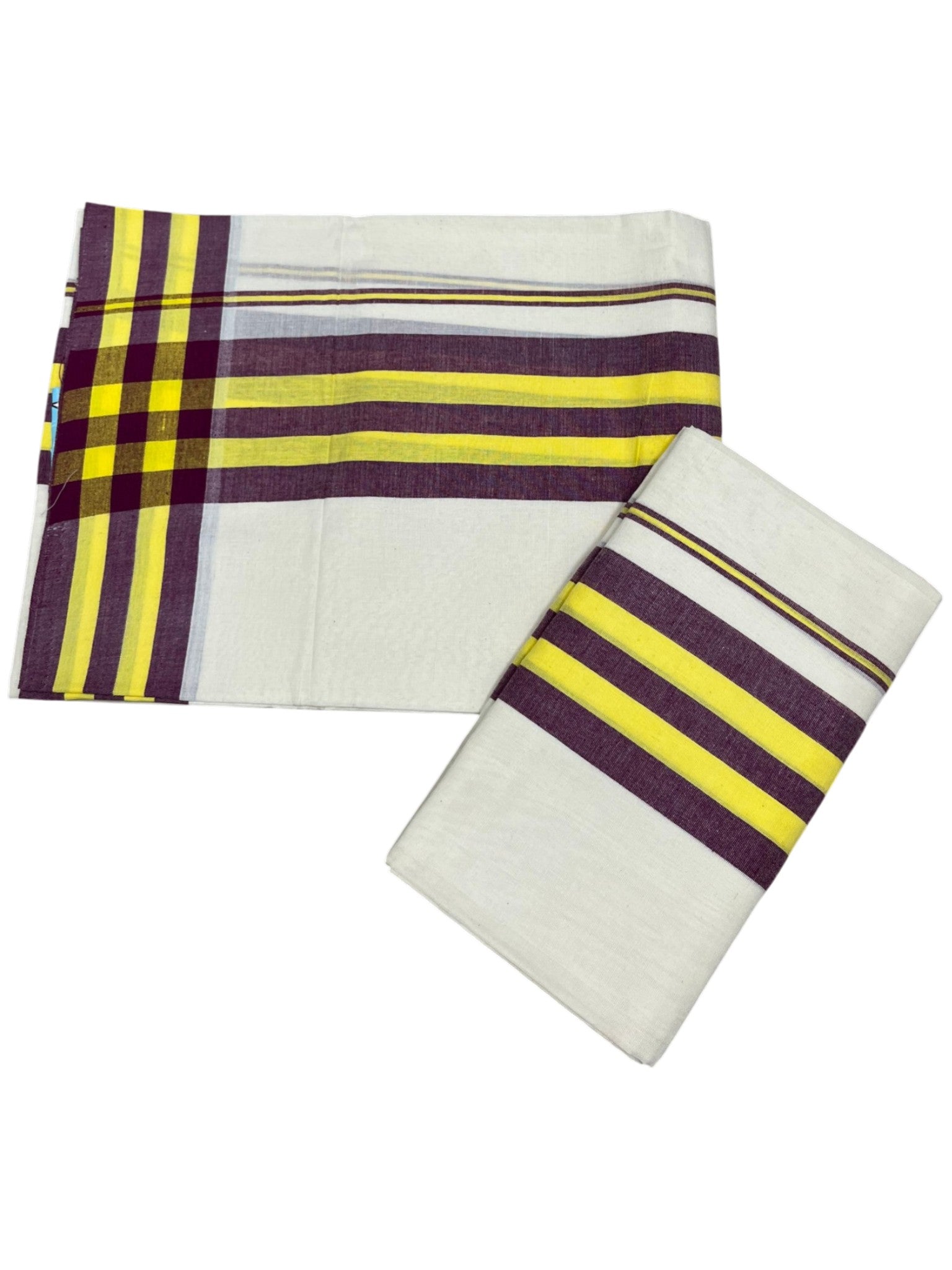Southloom Pure Cotton Kerala Single Mulloth Set Mundu Purple And Yellow Border (2.80 Mtrs) SL243