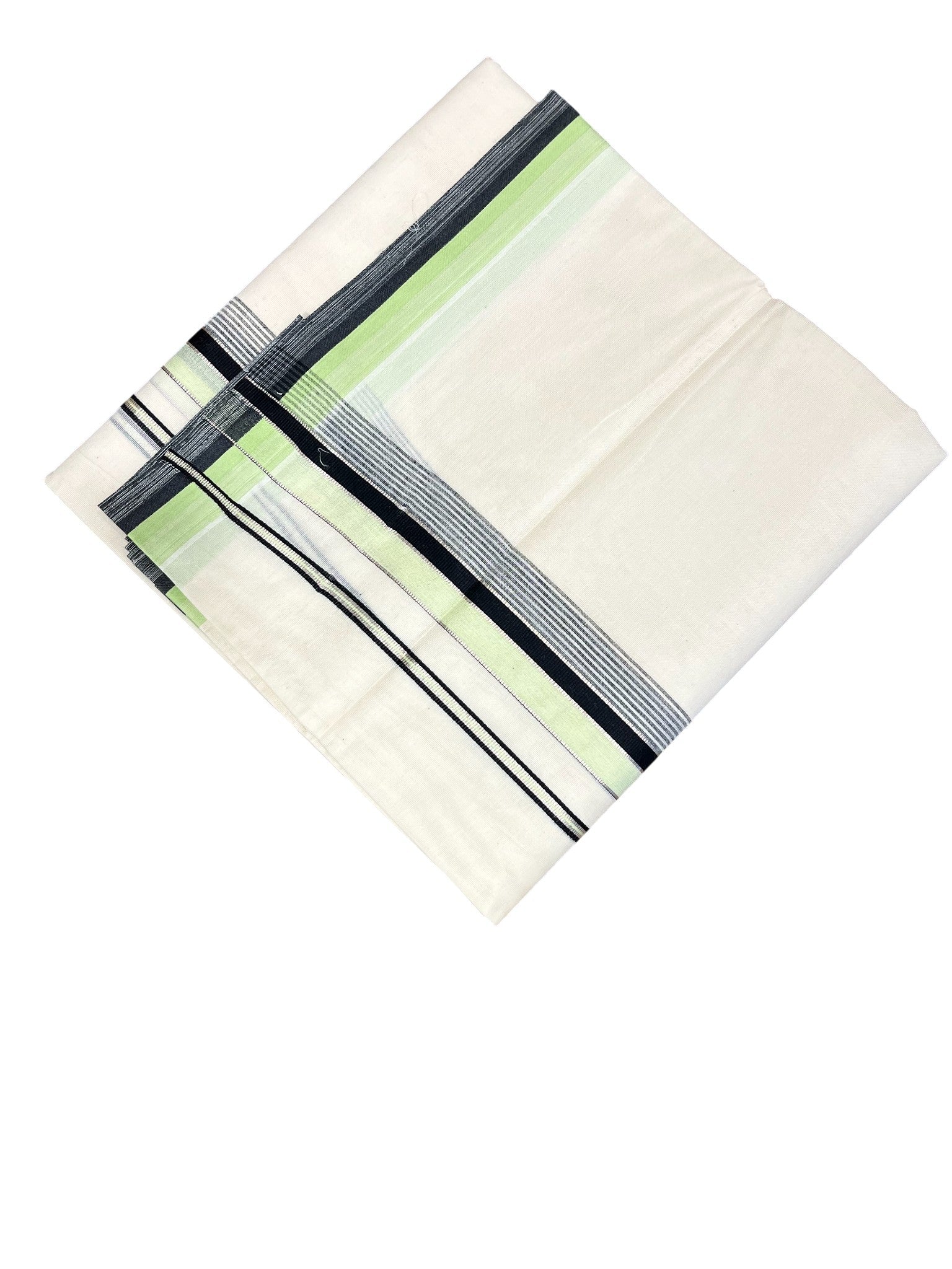 Southloom Kerala Pure Cotton Double Mundu with Green and Black Border