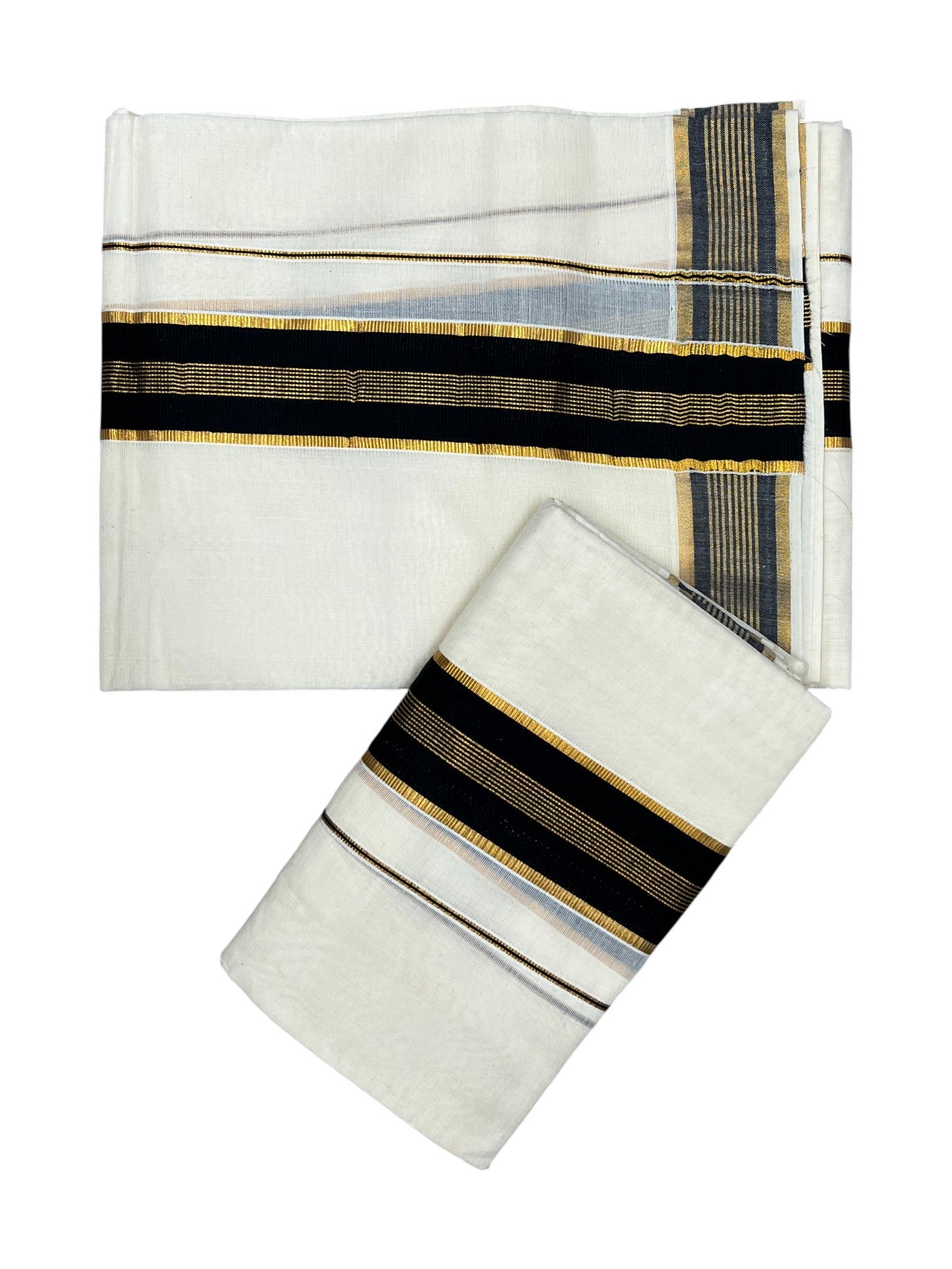 Kerala Cotton Kasavu Single Set Mundu with Black Kasavu Border (2.80 Mtrs)
