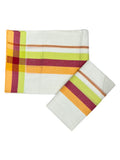 Southloom Pure Cotton Kerala Single Mulloth Set Mundu Orange And Red Border (2.80 Mtrs) SL243