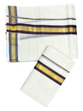 Southloom Pure Cotton Kerala Kasavu Set Mundu Kasavu And Purple Border