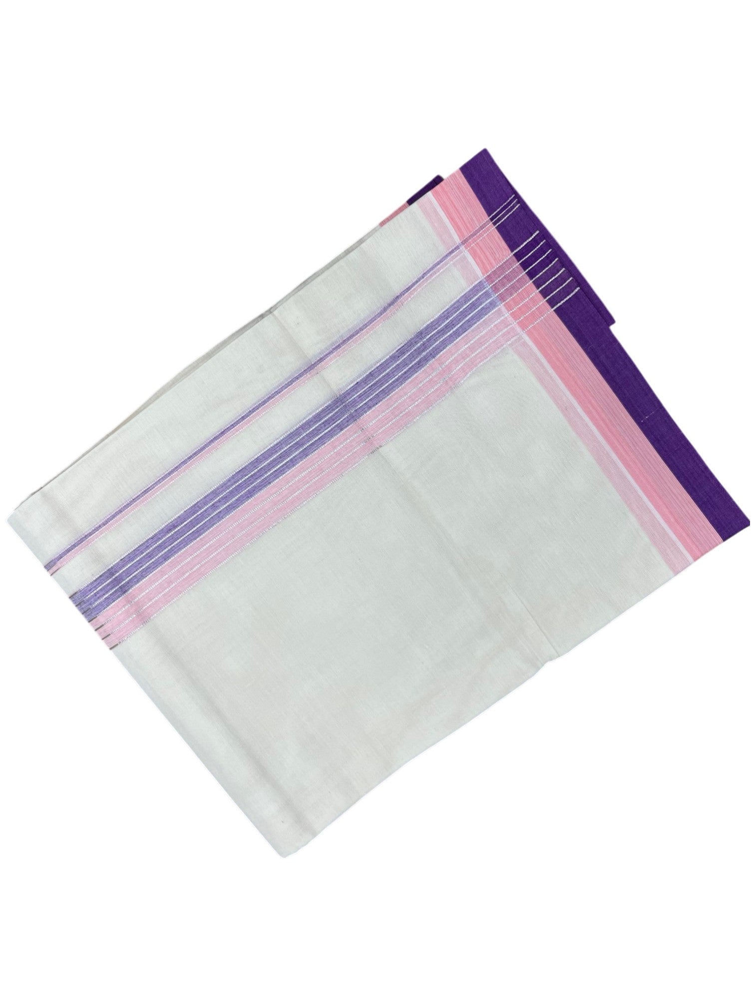 Southloom Kerala Pure Cotton Double Mundu with Pink and Violet Border