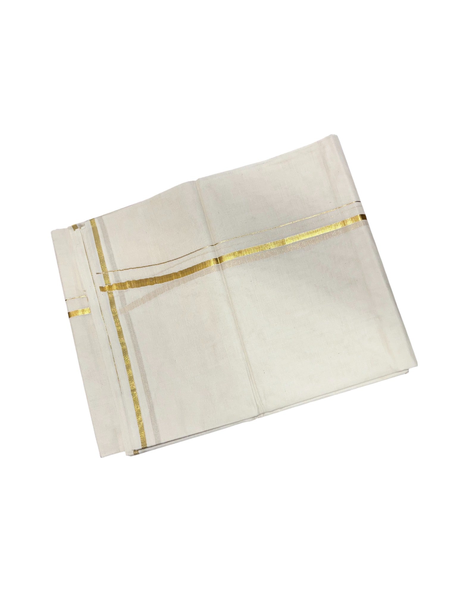 Southloom Pure Cotton Double Mundu With Gold Kasavu And Gold Border