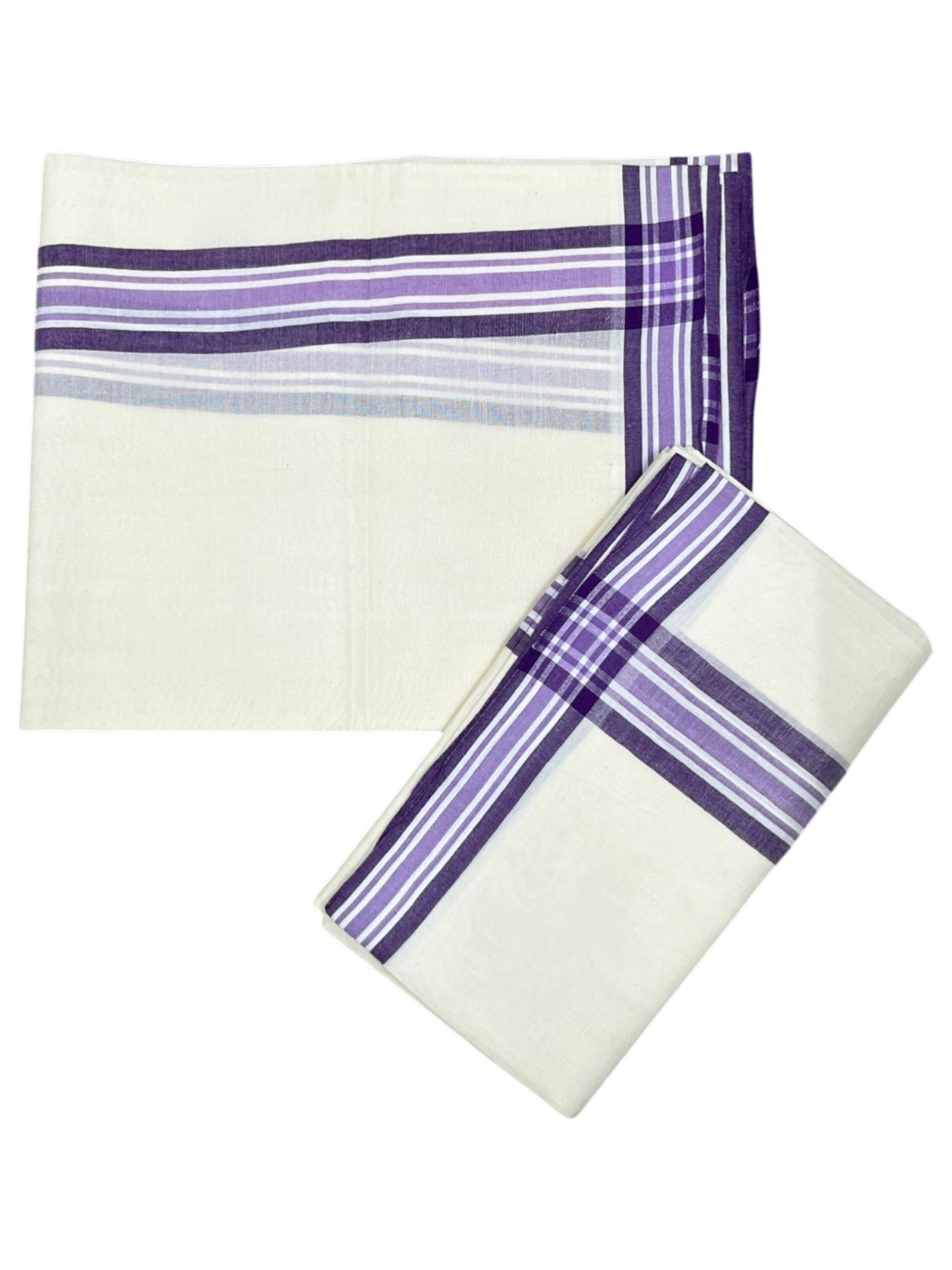 Southloom Pure Cotton Kerala Single Mulloth Set Mundu Lavender Border (2.50 Mtrs) SL243