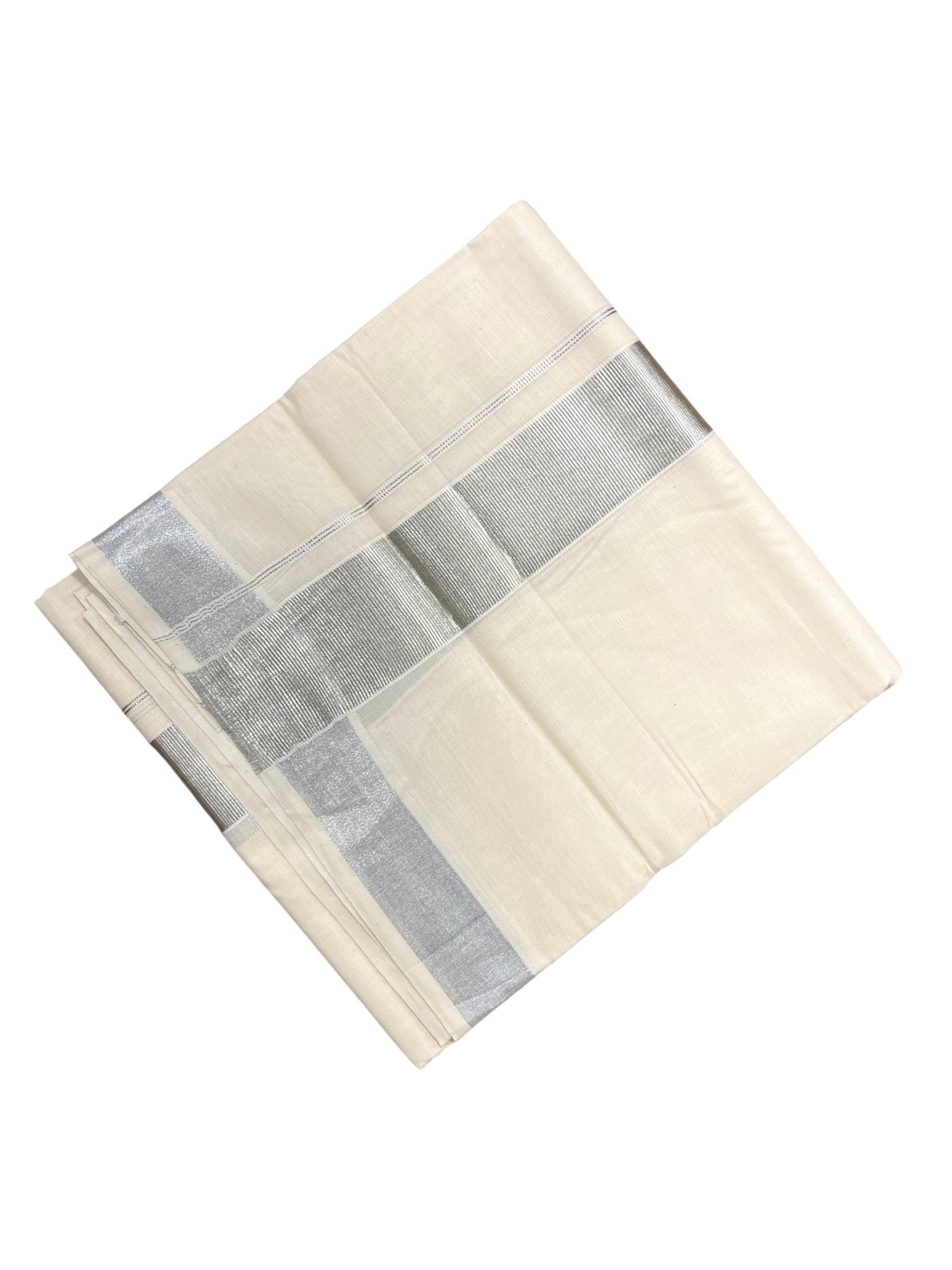 Southloom Kerala Pure Cotton Double Mundu with Silver Kara and Silver Border