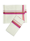 Pure Cotton Kerala Single Set Mundu with Pink Kasavu Border Style 2 (2.80 Mtrs)