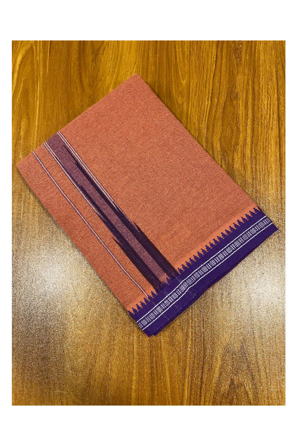 Southloom Saffron Kaavi Violet Printed Single Mundu Lungi
