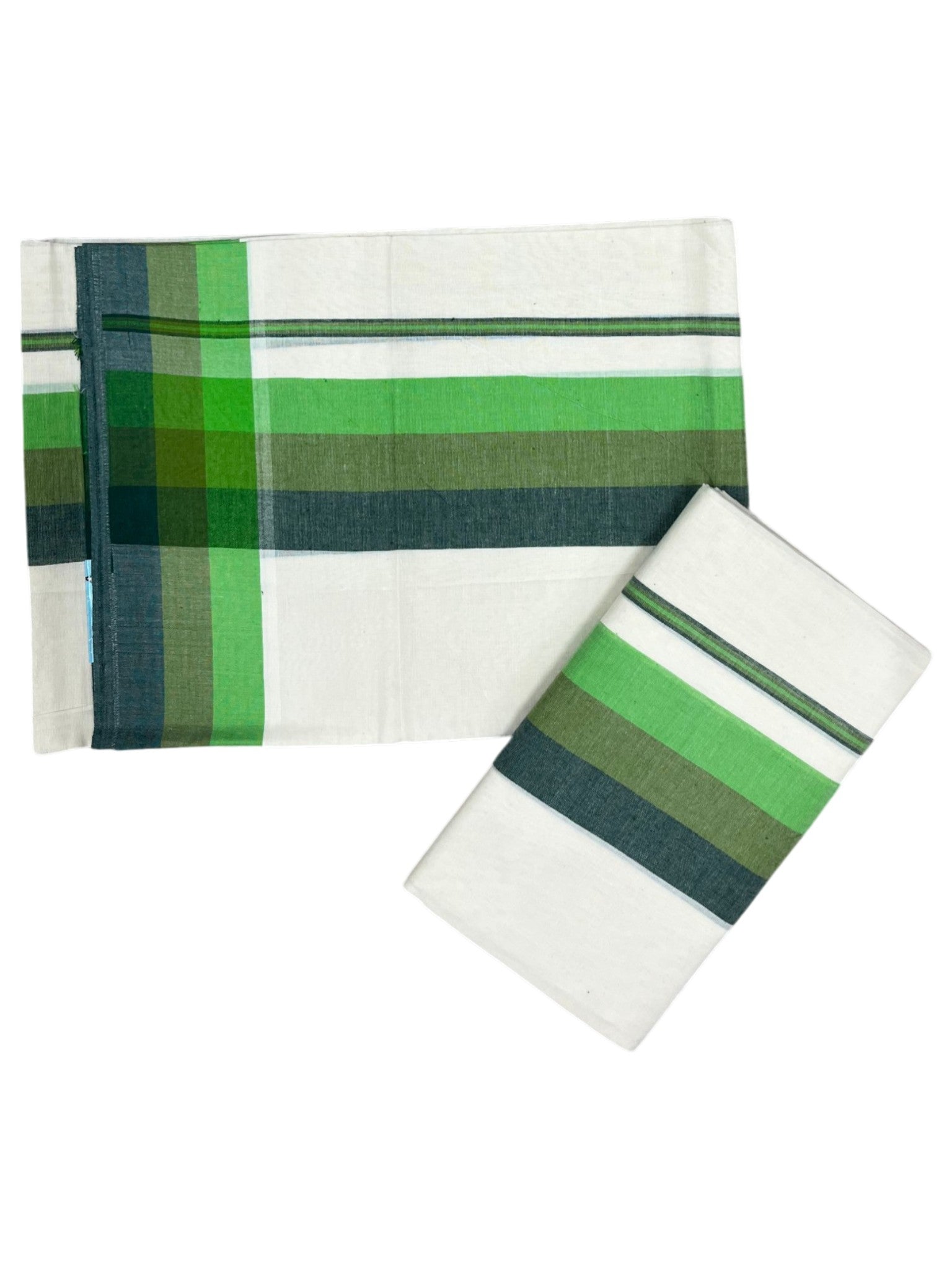 Southloom Pure Cotton Kerala Single Mulloth Set Mundu Green Border Style 2 (2.80 Mtrs) SL243