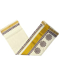 Southloom Cotton Kerala Kasavu Saree with Brown and Maroon Block Prints Style 3