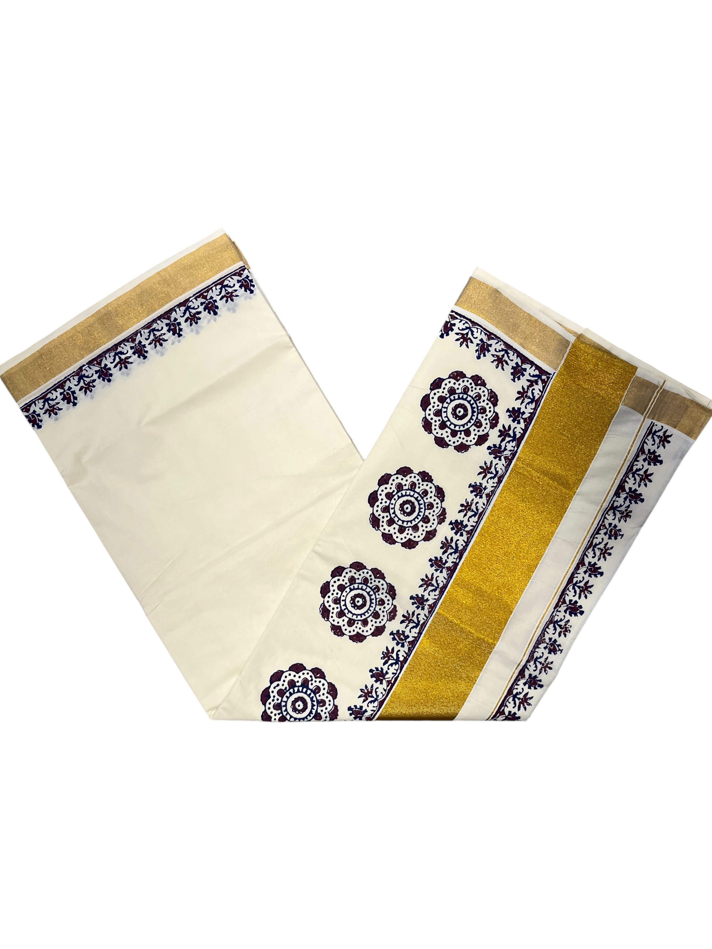 Southloom Saffron Kaavi Orange Printed Single Mundu Lungi