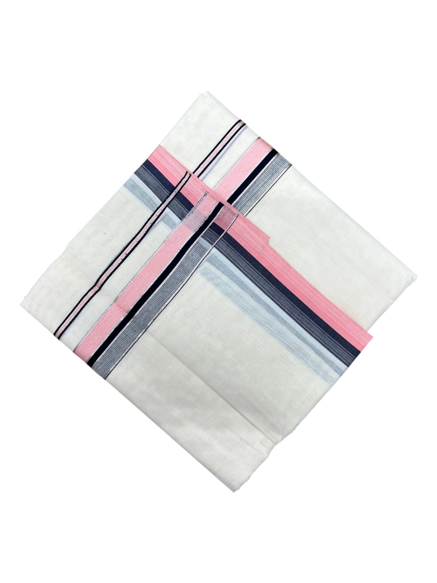 Southloom Kerala Pure Cotton Double Mundu with Peach and Blue Border