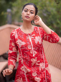 Red Cotton Kurta Set with Floral Prints