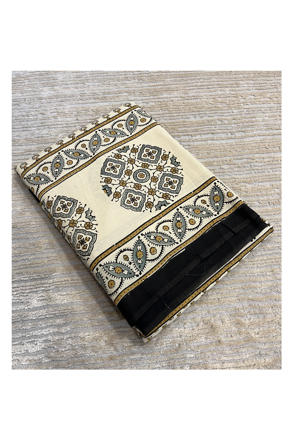 Southloom Kerala Cotton Saree with Block Prints Across Body Style 2