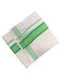 Southloom Kerala Pure Cotton Double Mundu Silver Lines Light Green Border