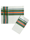 Southloom Pure Cotton Kerala Single Mulloth Set Mundu Orange And Green Border (2.80 Mtrs) SL243