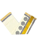 Southloom Saffron Kaavi Green Printed Single Mundu Lungi Style 2