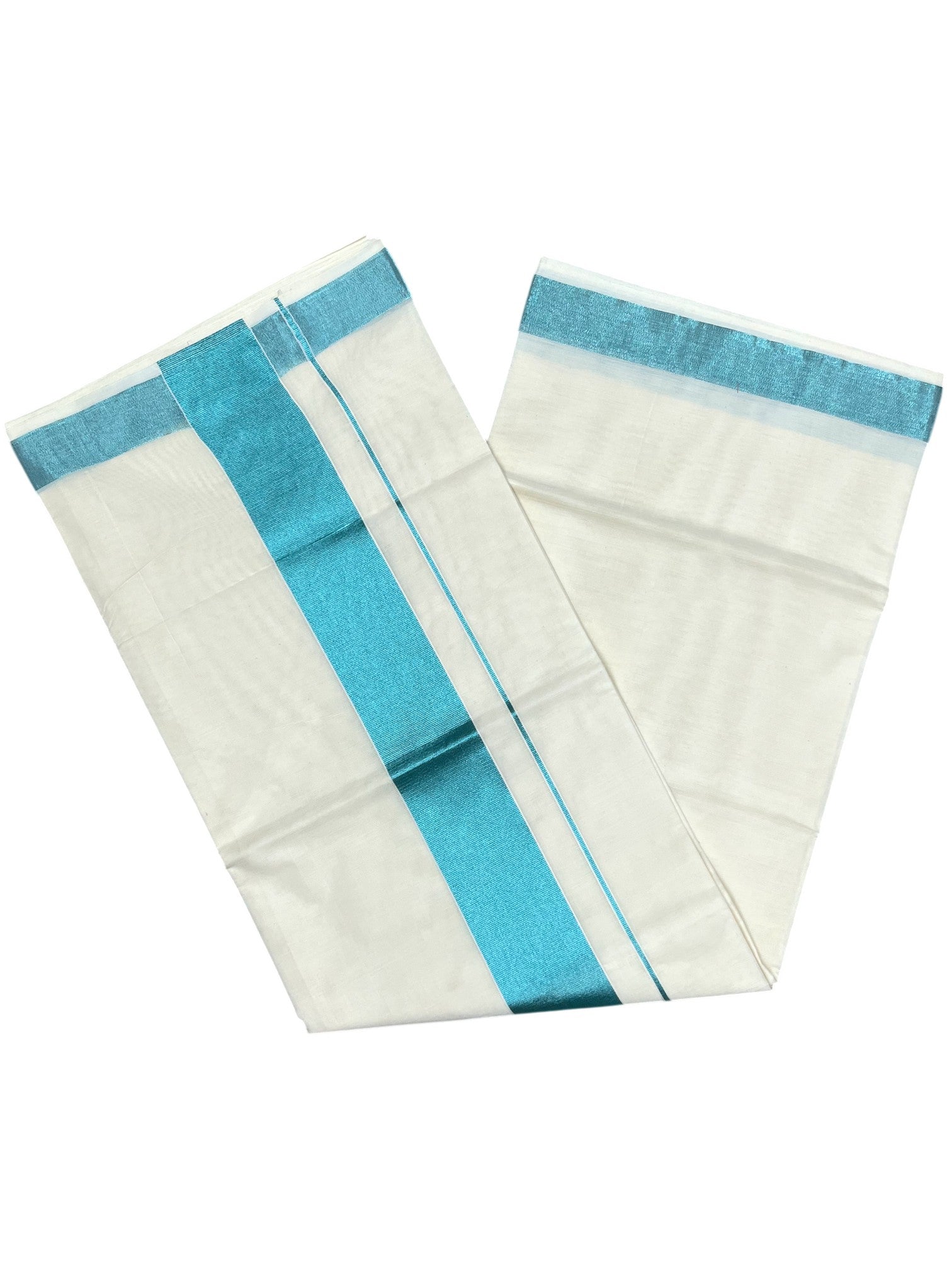 Southloom Kerala Cotton Plain Kasavu Saree with Teal Kara Border