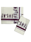 Southloom Pure Cotton Kerala Single Warly Print Set Mundu Purple Border (2.80 Mtrs) SL246