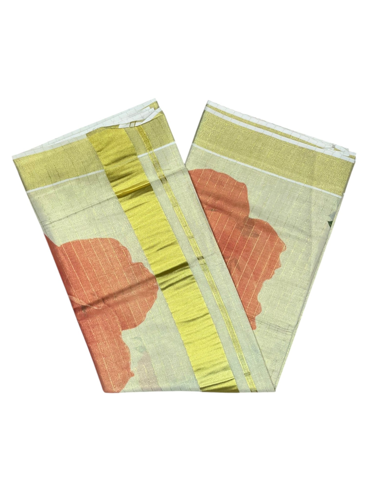 Southloom Tissue Kerala Kasavu Saree with Floral Digital Printed Style 2