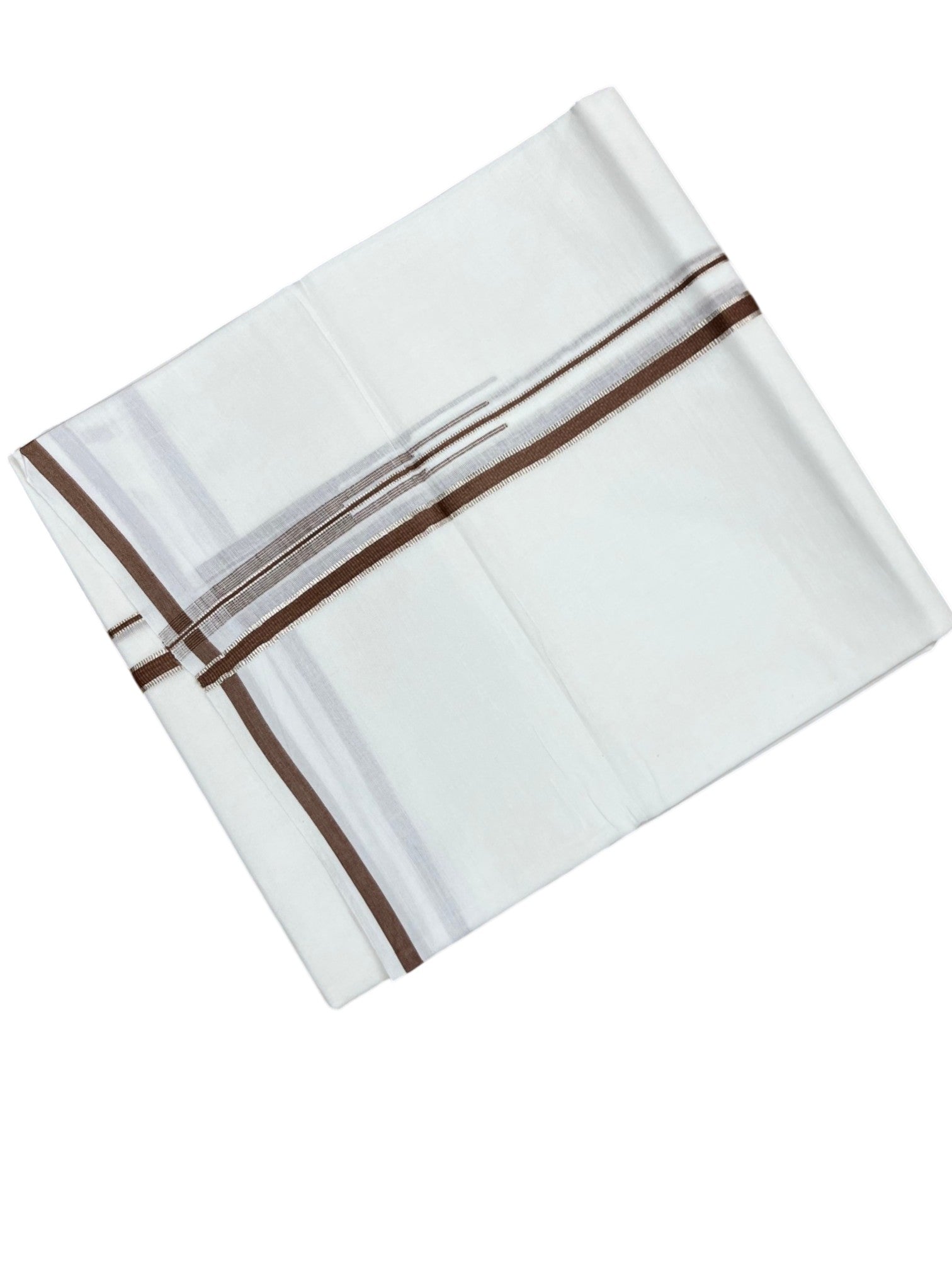 Southloom Premium Handloom Cotton Double Mundu with Silver and Brown Border