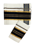 Kerala Cotton Set Mundu with Kasavu and Black Border Style 2 (2.80 Mtrs)