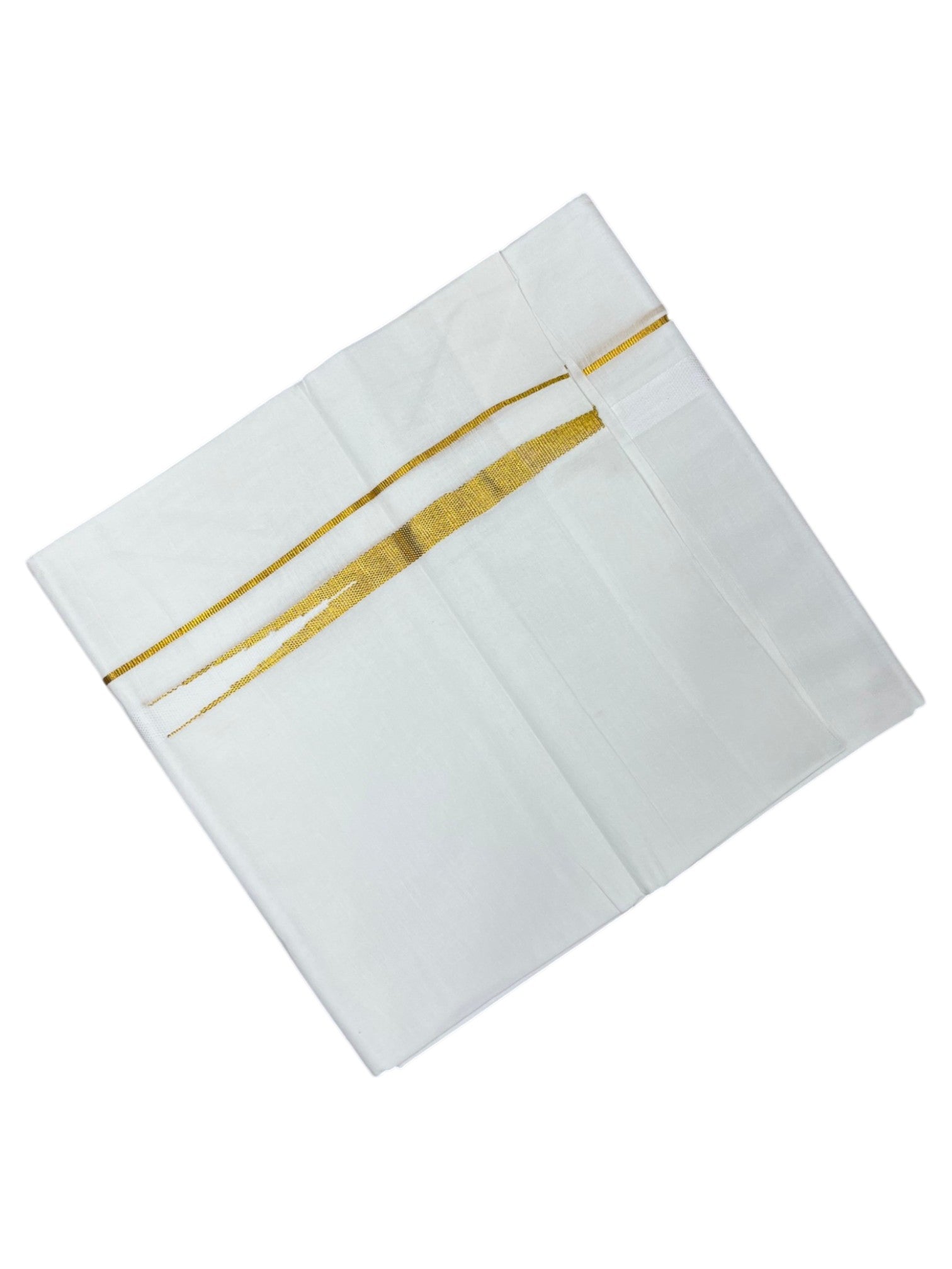 Southloom Premium Handloom Cotton Double Mundu with Gold Chuttikara and White Border
