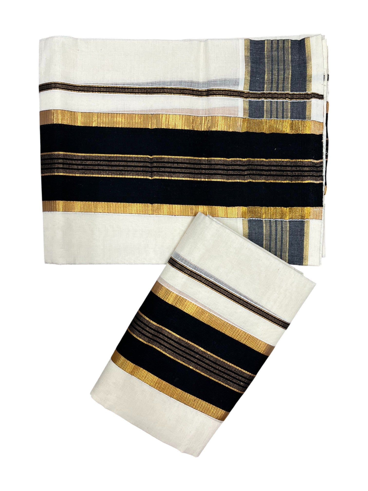 Kerala Cotton Set Mundu with Kasavu and Black Border (2.80 Mtrs)