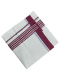 Southloom Premium Handloom Cotton Double Mundu with Silver And Maroon Border