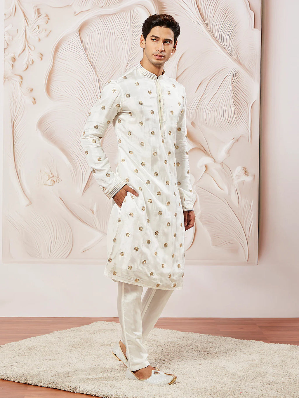 Men's White Tissue Silk Kurta Pyjama Set