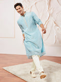 Men's Aqua Tissue Silk Kurta Pyjama Set