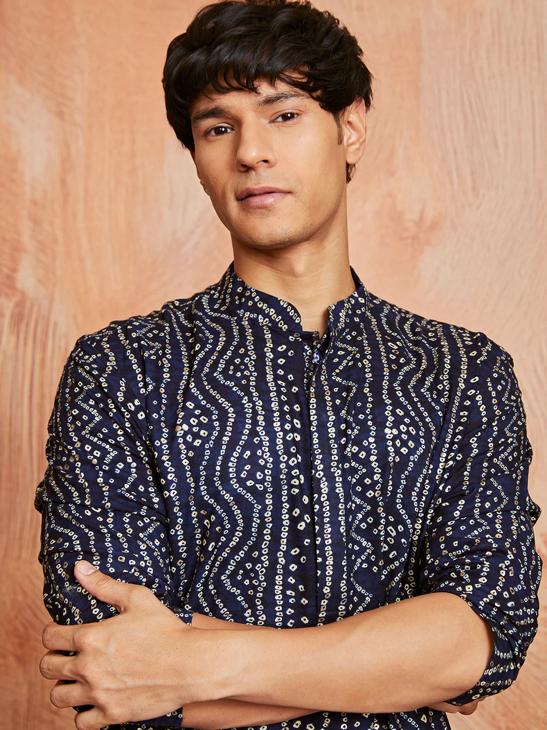 Men's Navy Blue Rayon Kurta And Patyala Set