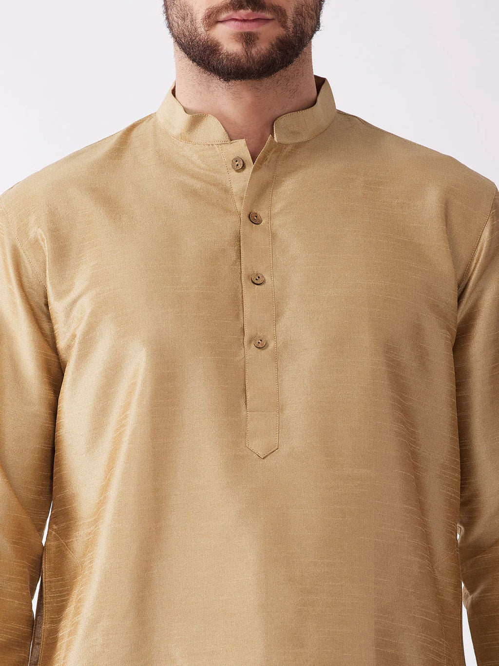 Men's Rose Gold Solid Silk Blend Kurta And Dhoti