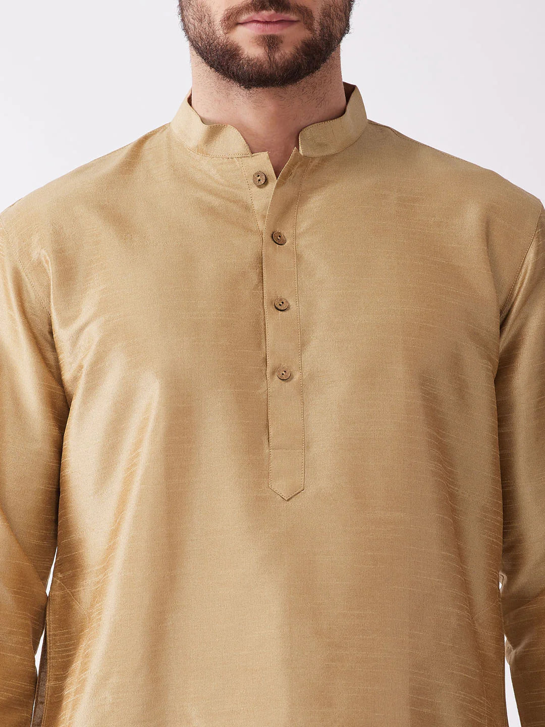 Men's Rose Gold Solid Silk Blend Kurta And Dhoti