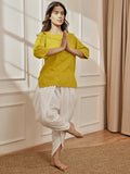 Women's Olive Green Cambric Cotton Round Neck Yoga Kurta