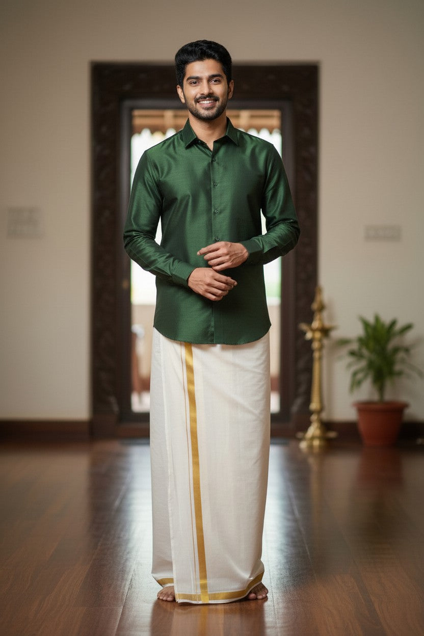 Southloom Kerala Pure Cotton Double Mundu with Kasavu Kara and Border