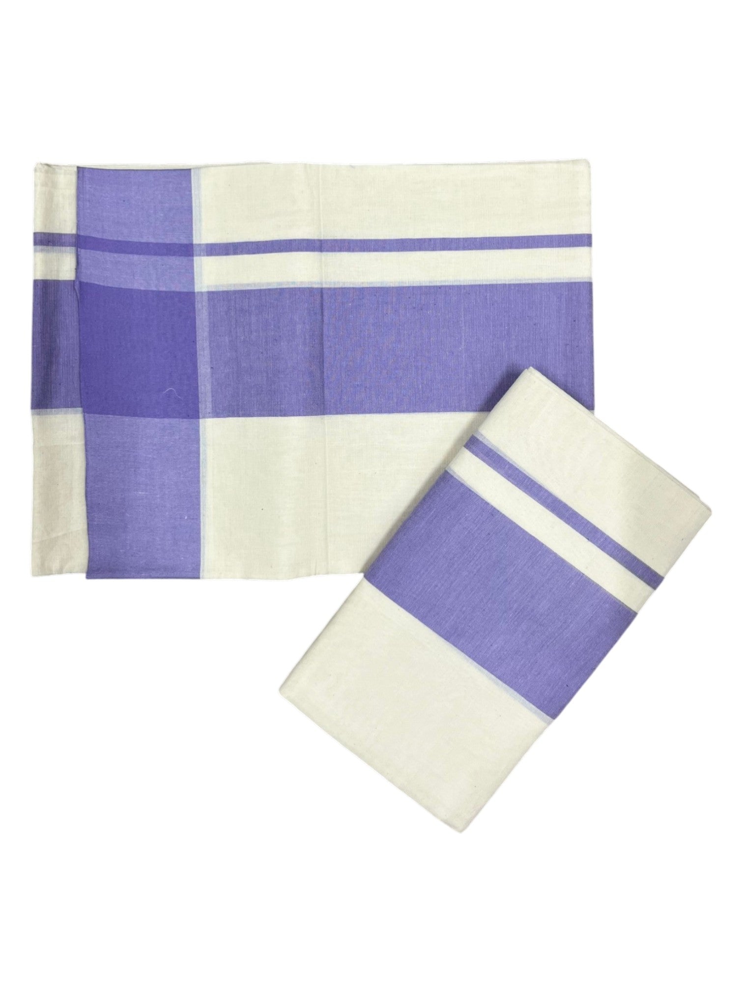 Southloom Pure Cotton Kerala Single Mulloth Set Mundu Lavender Border (2.80 Mtrs) SL243