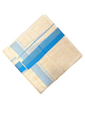 Southloom Kerala Pure Cotton Double Mundu with Silver Lines and Blue Border