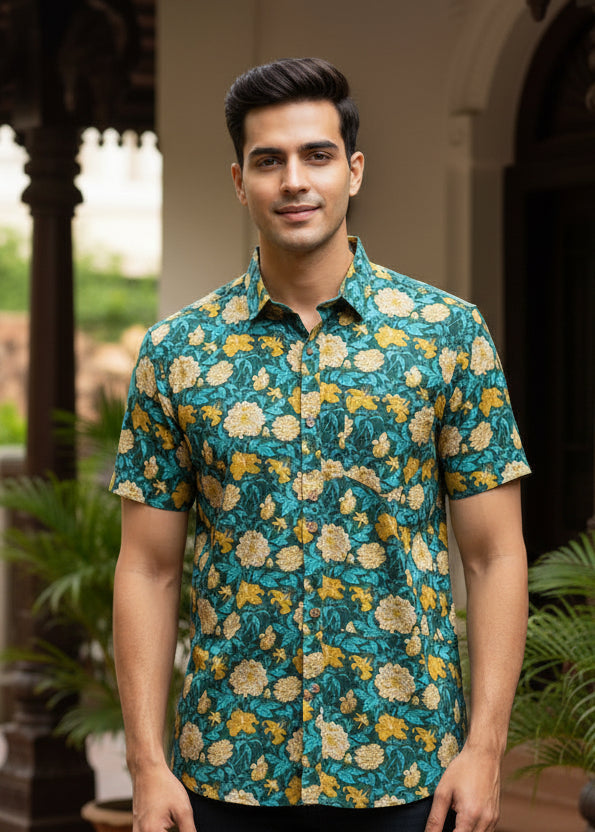 Cotton Printed Half Sleeve Shirt Blue SL234