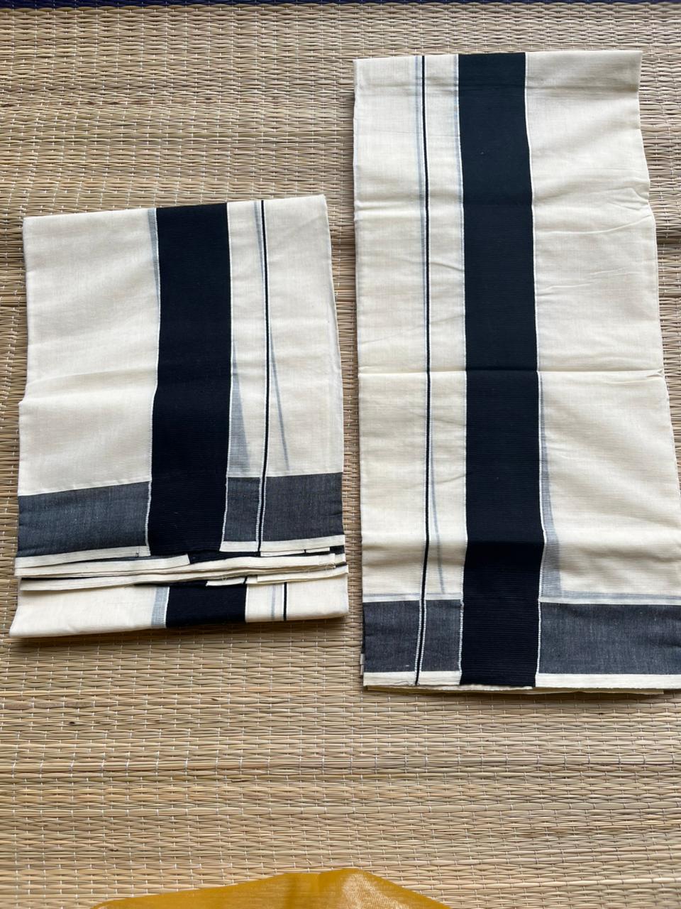 Kerala Cotton Black Kattikara Set Mundu (2.80 Mtrs) SL240