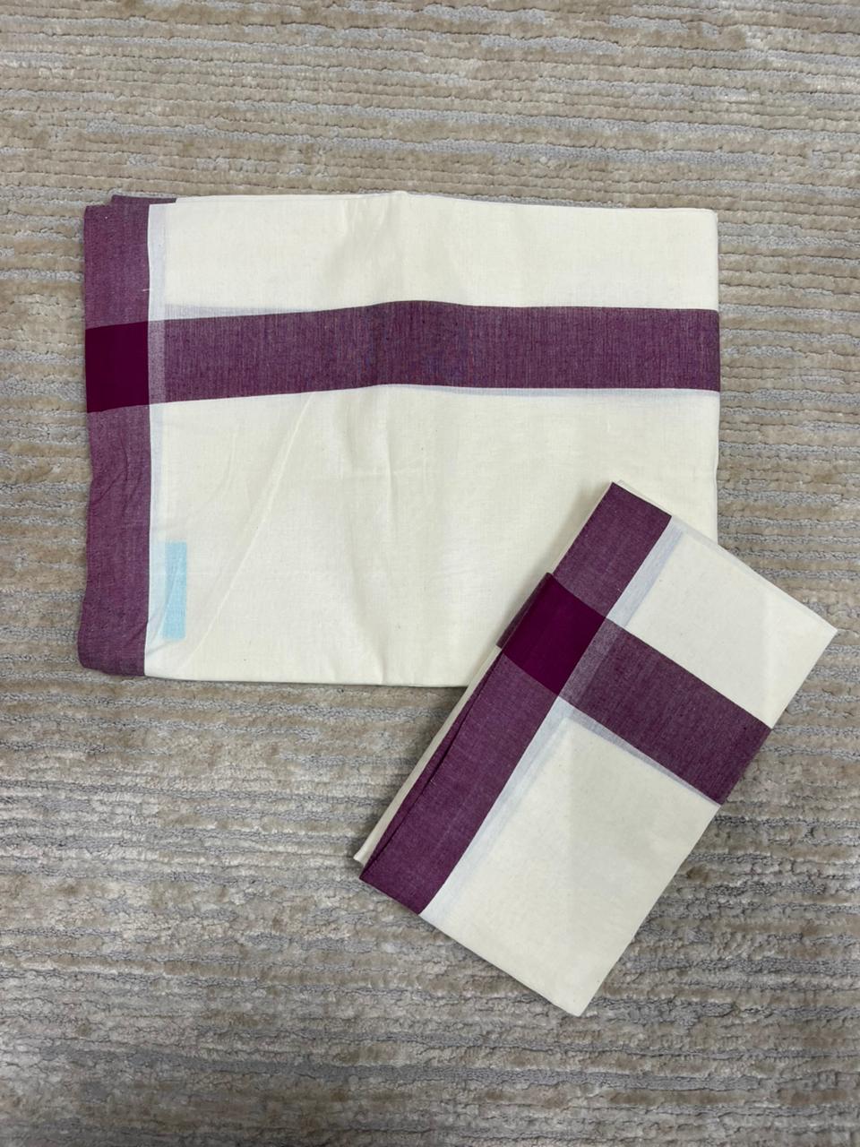 Southloom Pure Cotton Kerala Single Mulloth Set Mundu Purple Border (2.80 mtrs) SL270