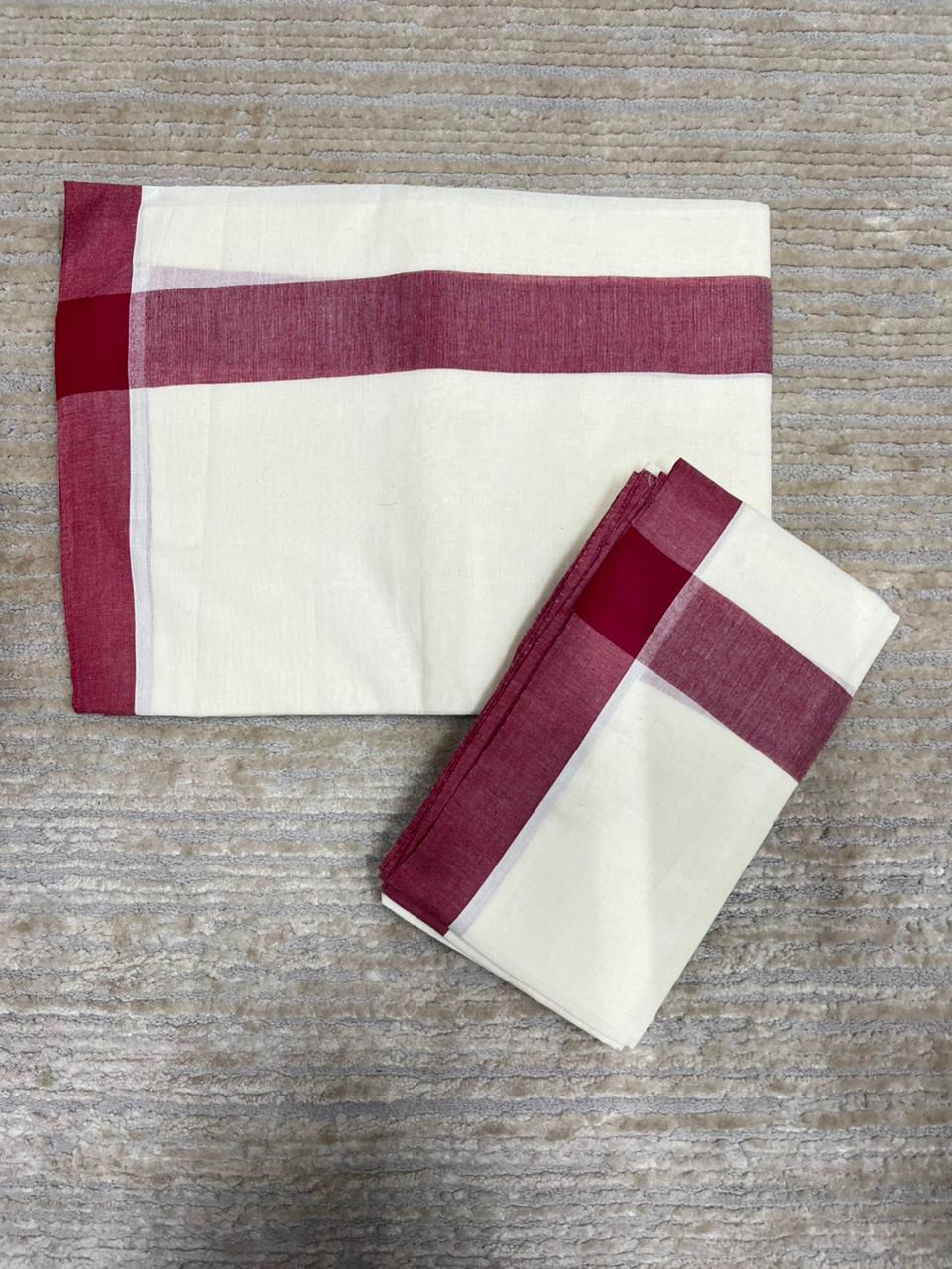 Southloom Pure Cotton Kerala Single Mulloth Set Mundu Maroon Border (2.80 mtrs) SL270