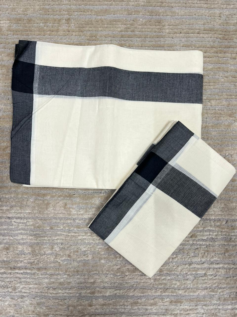 Southloom Pure Cotton Kerala Single Mulloth Set Mundu Black Border (2.80 mtrs) SL270