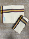 Southloom Pure Cotton Kerala Single Mulloth Set Mundu Black And Yellow Border (2.80 mtrs) SL243