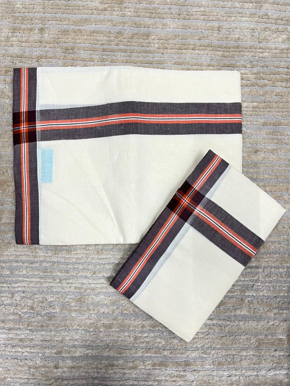 Southloom Pure Cotton Kerala Single Mulloth Set Mundu Brown Border (2.80 mtrs) SL243